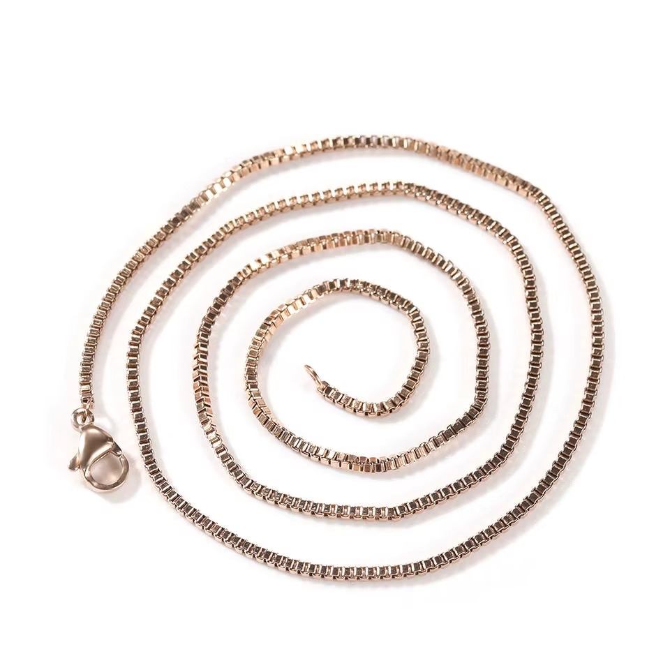 2mm Stainless Steel Box Chain Necklace – Waterproof Gold, Silver & Rose Gold Layering Essential