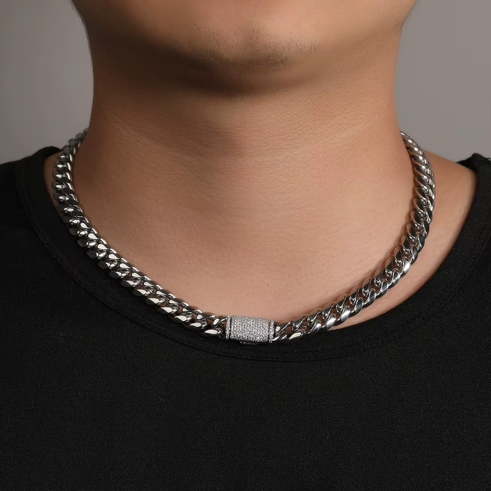 8mm/10mm/12mm Stainless Steel Cuban Link Chain – 18K Gold Plated Men’s Necklace