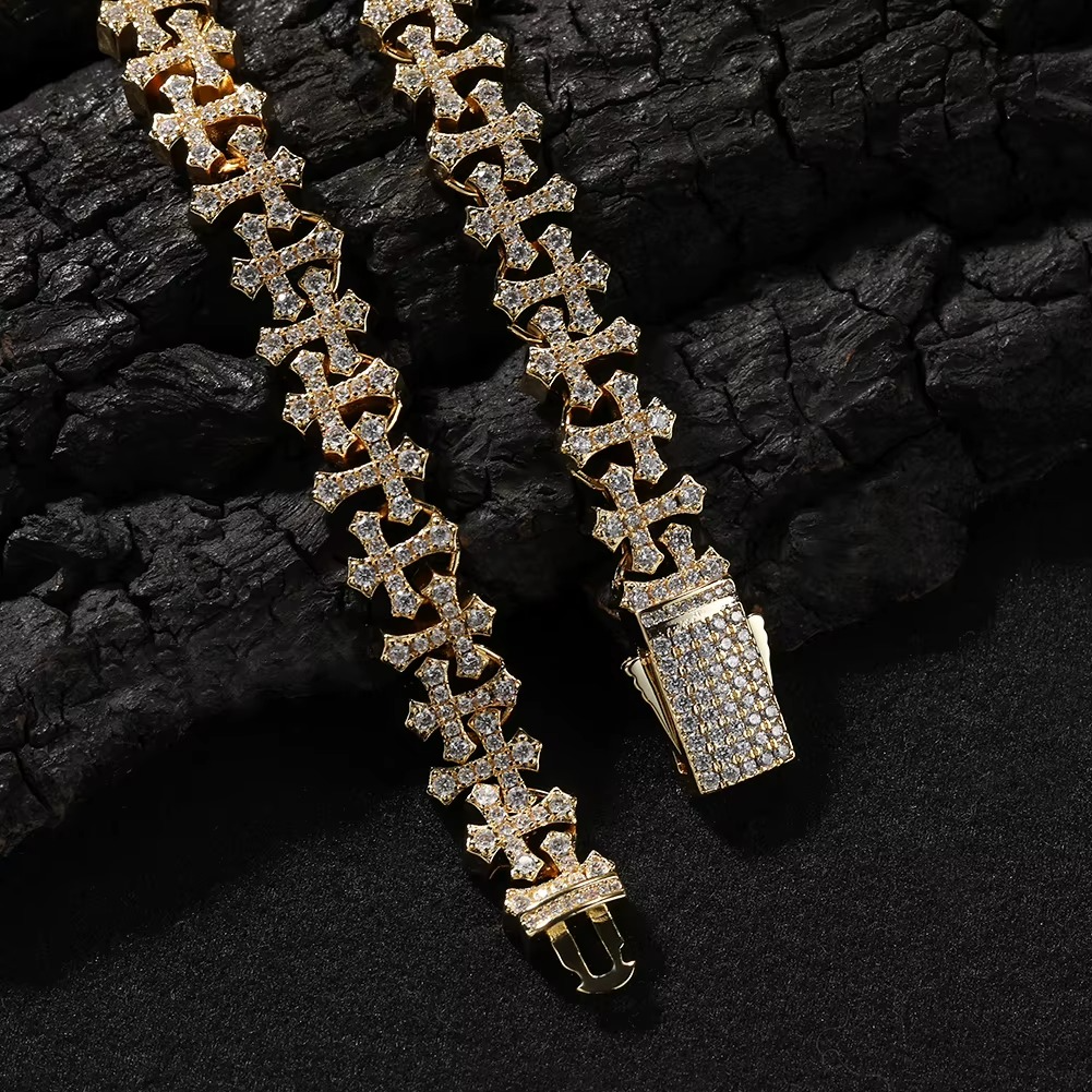 10.8mm Iced Out Cross-Link Cuban Chain – Full Pave Zircon Gold/Silver Men’s Necklace