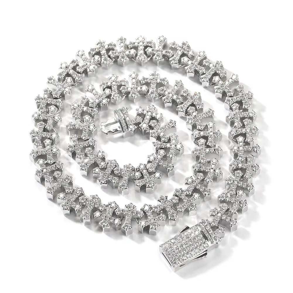 10.8mm Iced Out Cross-Link Cuban Chain – Full Pave Zircon Gold/Silver Men’s Necklace