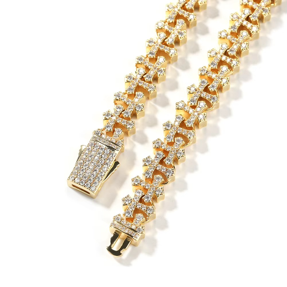 10.8mm Iced Out Cross-Link Cuban Chain – Full Pave Zircon Gold/Silver Men’s Necklace