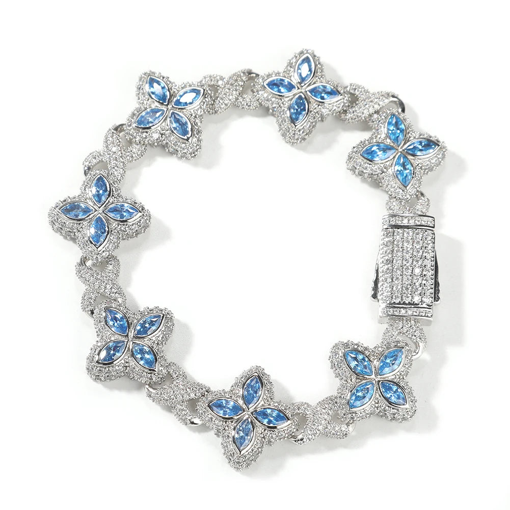 Club Icône 19MM Silver Ultra Bold Iced Out CZ Four Leaf Clover Infinity Link Bracelet